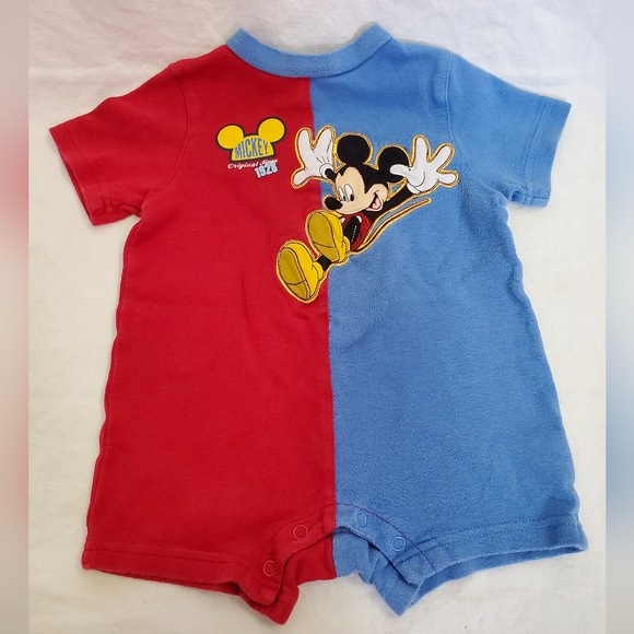 Disney Other - Disney Mickey Mouse Onesie Short 18M Cotton Color Block Blue Red GUD